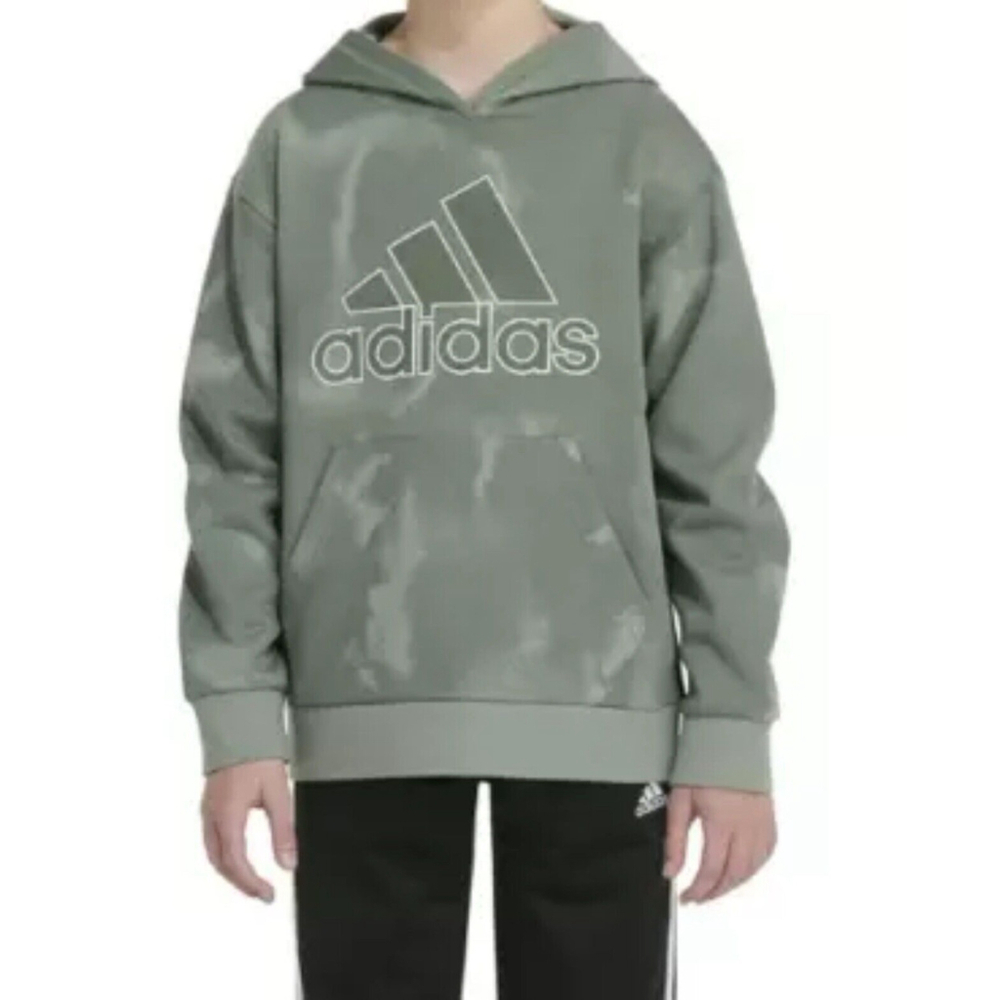Adidas SILVER GREEN Big Boys Fleece Hoodie, US Medium (10/12)NWT